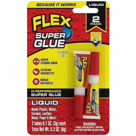 Flex Seal Super Glue, Clear, 2 x 0.1 oz. (3g), 8 PK SGLIQ2X3