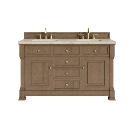James Martin Vanities Brookfield 60" Double Vanity, Pecan, w/ 3 CM Tajnar Eclos Top w/FreePower Wireless Charger 547-V60D-PCN-FTJR