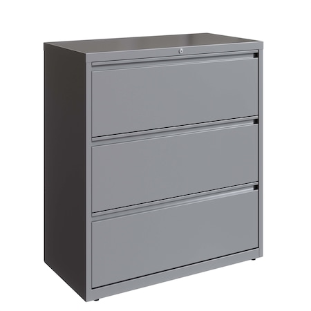 Hirsh 36 in W 3 Drawer Lateral File Cabinet, Arctic Silver, A4/Legal/Letter 23745