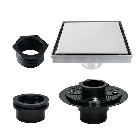 Kingston Brass 4" Stainless Steel Square Shower Drain with Flange, Polished Chrome BSFK6621