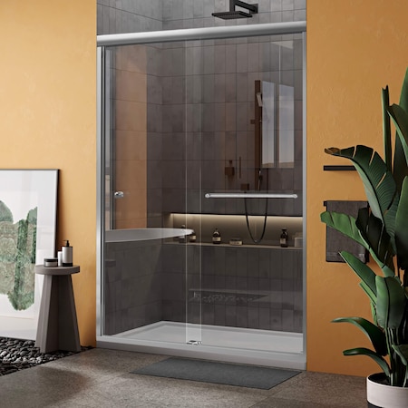 Fab Glass And Mirror Semi-Frameless Double Sliding Shower Door Sorrento Lux Series - Matte Black Finish Adjustable 5 SHSOL60X70MB