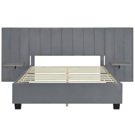 Homeroots Gray Tufted Velvet Upholstered Queen Bed Frame 590448