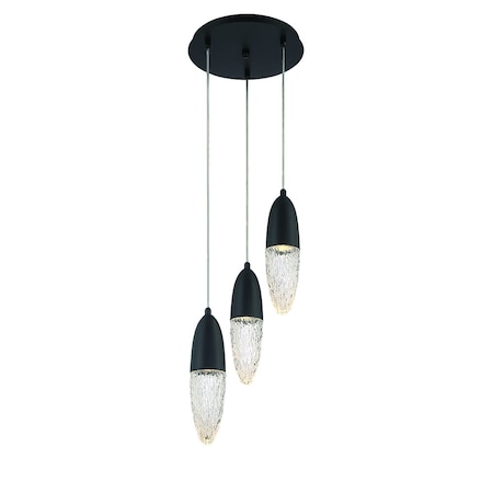 Eurofase Ã‰crou Modern Halogen Indoor Chandelier, 3-Light, Round, Dimmable, Black/Glass 43858-022