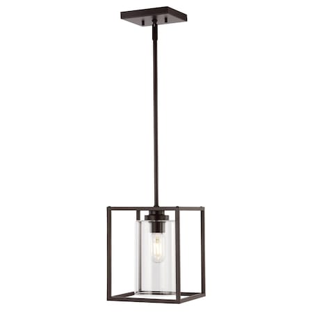 Jonathan Y Quinn 8.13" 1-Light Industrial Farmhouse Iron/Glass LED Pendant, Oil Rubbed Bronze JYL7583A
