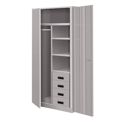 Pucel Wardrobe Locker with 4 Drawers, 60 in W x 78 in H x 24 in D, Putty WSC-6072-24-4DL
