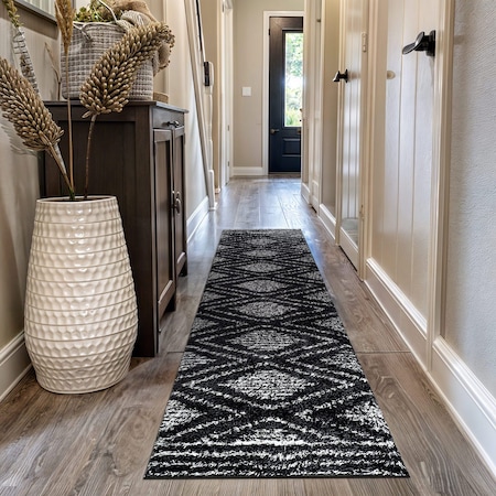 World Rug Gallery Geometric Shag Runner Rug 2 ft 3 in x 12 ft Anthracite WR117ANTHRACITE2X12