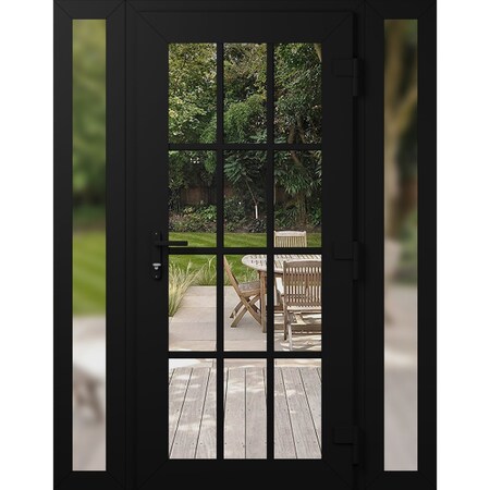 Vdomdoors Front Exterior Prehung Metal-Plastic Door Clear Glass / MANUX 8355 Matte Black / Office Commercial MANUX8355EXD-BLK-W16+36+16xH80-LH-I