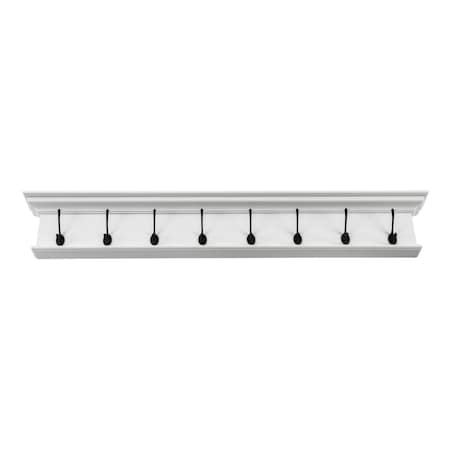 Homeroots 51in White Solid Wood Eight Hook Wall Mount Coat Rack 397682