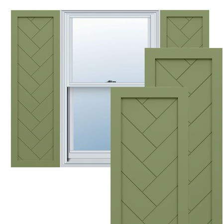 Ekena Millwork True Fit PVC Single Panel Herringbone Modern Style Fixed Mount Shutters, Moss Green, 18W x 70H, PR TFP001HB18X070MG