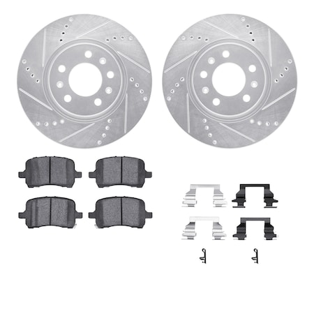 Dynamic Friction Co DFC Rotors-Drilled & Slotted-Silver w/ EURO 5000 Ceramic Brake Pads Incl Hdw 7612-53001