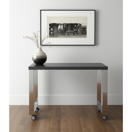 Homeroots 39" Gray and Silver Wood and Stainless Steel Rolling Sled Writing Desk 524924