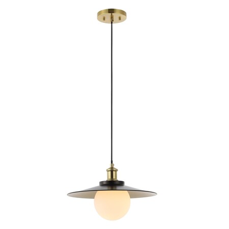 Jonathan Y Hadley 14.5" 1-Light Scandinavian Farmhouse Iron/Frosted Glass LED Pendant, Oil Rubbed Bronze/Brass G JYL1328A