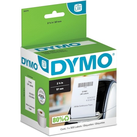 Dymo Thermal Receipt Roll Paper, 2-1/4in x 300', White, 1 Roll 30270