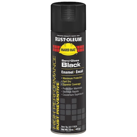 Hard Hat 15 Oz Rust-Oleum Brands Black Enamel Spray Paint, Semi-Gloss V2177838