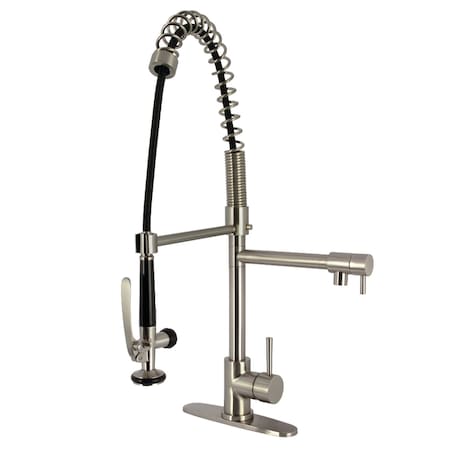 Kingston Brass Single-Handle Deck-Mount Pre-Rinse Kitchen Faucet with Pot Filler, Brushed Nickel LS8508DL