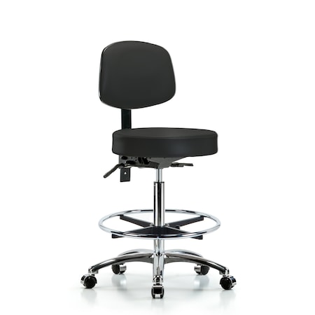 Blue Ridge Ergonomics Vin Stool with Back Chrome-High Bench Ht with Chrome Foot Ring and Casters in Black Trailblazer Vin BR-VHBST-CR-T0-CF-CC-8540