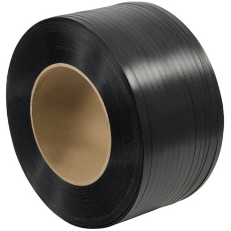 Partners Brand Polypropylene Strapping, Hand Grade, Embossed, 8" x 8" Core, 1/2" x 9000', Black, 1/Coil PSH240