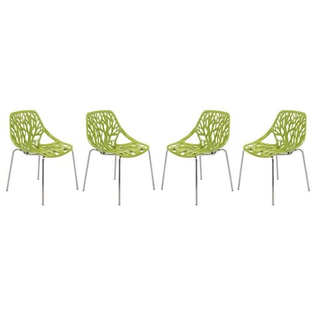 Leisuremod Modern Asbury Dining Chair with Chromed Legs, Green, 4PK AC16G4