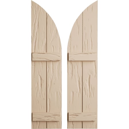 Ekena Millwork Pecky Cypress 2 Board Joined Board-n-Batten w/Quarter Round Arch Top Faux Wood Shutters, 11"W x 42"H SHUBJQ11X42PCPR