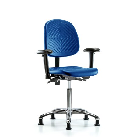 Blue Ridge Ergonomics Poly Chair Chrome, Med Bench, Med Back, Tilt, Arms, Glides, Blue BR-PMBCH-MB-CR-T1-A1-NF-RG-BLU
