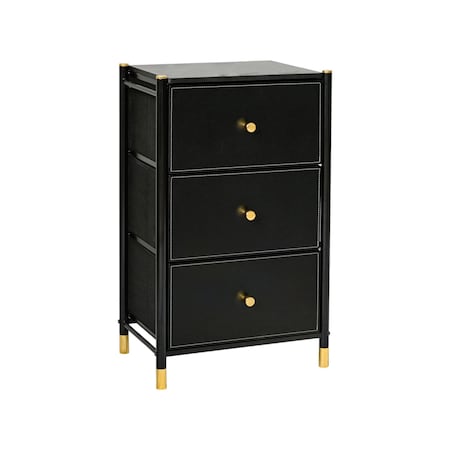 Homeroots 18" Black and Gold Faux Leather and Steel Three Drawer Dresser 523995
