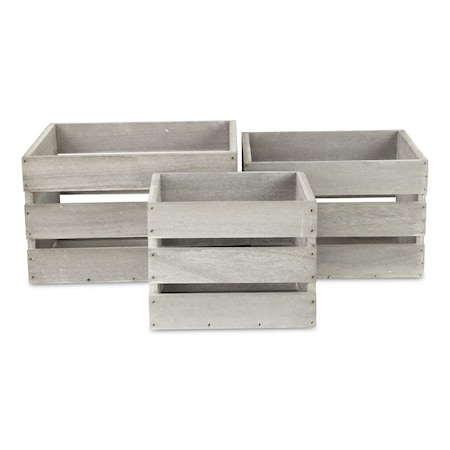 Homeroots Set of Three Gray Solid Wood Crate, 3PK 487683