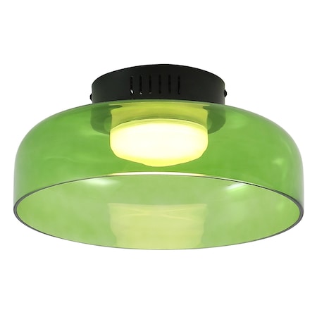 Jonathan Y Kalmar 12" Modern Minimalist Iron/Glass Dimmable Integrated LED Flush Mount, Green/Black JYL7153B
