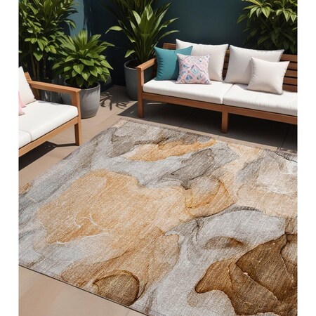 Homeroots 9' X 12' Orange Abstract Washable Non Skid Indoor Outdoor Area Rug 559521
