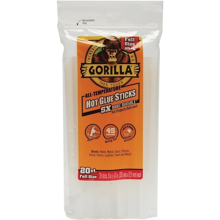 Gorilla Glue 8'' Standard Clear Hot Melt Glue, 20PK 3032016