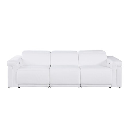 Homeroots 100" White Top Grain Leather Reclining Metal USB Sofa 720361