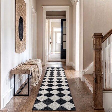 World Rug Gallery Diamond Pattern Shag Runner Rug 2 ft 3 in x 8 ft Anthracite WR123ANTHRACITE2X8