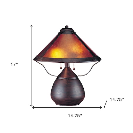 Homeroots 17" Rust Metal Two Light Round Table Lamp With Amber Empire Shade 524679