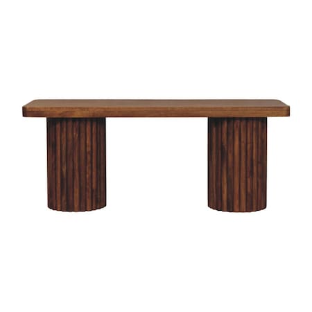 Homeroots 43in Brown Genuine Leather and Solid Wood Upholstered Bench 723437