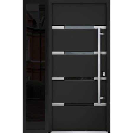 Vdomdoors Steel Door Deux 1105 Black Enamel Sidelight Exterior Window Sidelite Stainless Inserts Entry Door P DEUX1105EXD-BLK-W36+16 x H80-LH-I