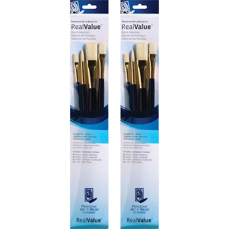 Princeton RealValue Brush Set, Natural Bristles, Long Handle Mixed Media Paintbrush, 4-Piece Set, 2PK PR9131