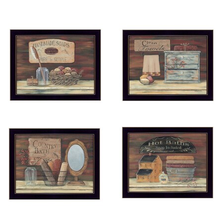Homeroots Set Of Four Bathroom Collection II 2 Black Framed Print Bathroom Wall Art, 4PK 405632