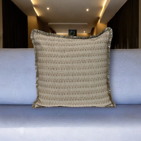 Homeroots 24" Green and White Striped Cotton Throw Pillow With Fringe 529271