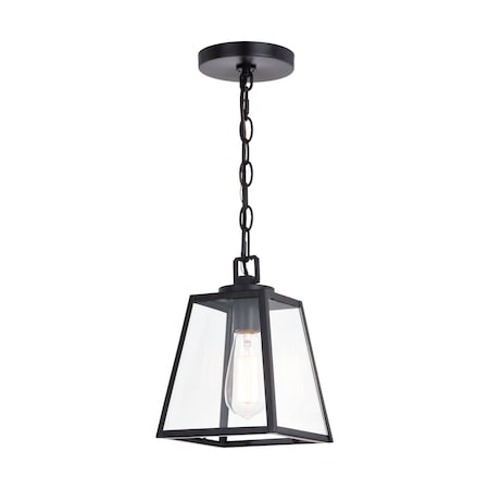 Vaxcel Grant 7-in Black Indoor Outdoor Farmhouse Mini Pendant Lantern, 1-Light Hanging Ceiling Light with Clear Glass Panels P0346