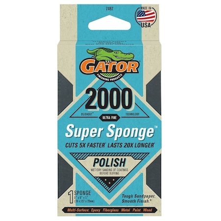 Gator Sanding Sponge, 5 in L, 3 in W, 2000 Grit, Ultra Fine, Silicon Carbide Abrasive 7467