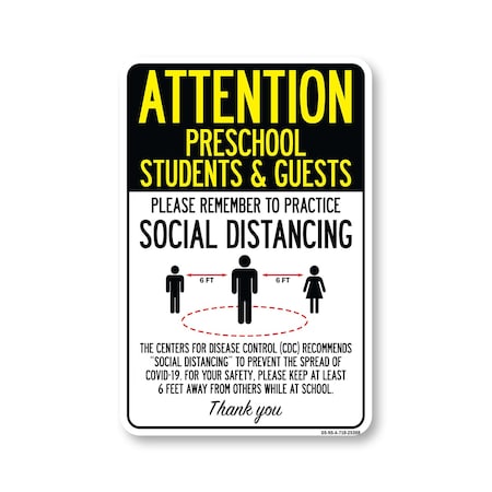 Signmission Public Safety, Preschool Students And Guests Practice Social Distancing, 10inX7in, OS-NS-A-710-25388 OS-NS-A-710-25388
