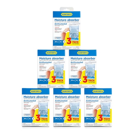 Humydry 3 Pack Hanging Bag Moisture Absorber, 3x15.9oz bags, Unscented, 18 bags included, 6PK USA40500C6