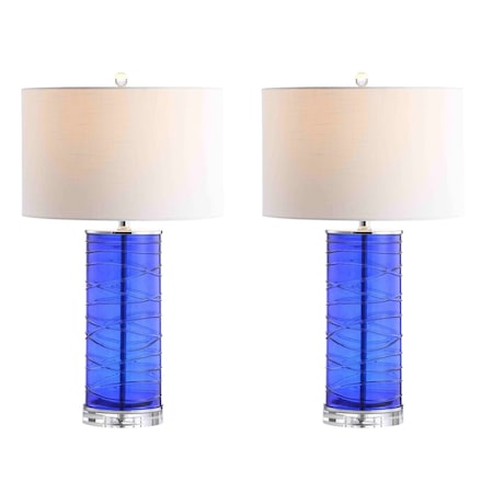 Jonathan Y Cole 27.5" Modern Fused Glass Cylinder LED Table Lamp, Cobalt, 2PK JYL4017D-SET2
