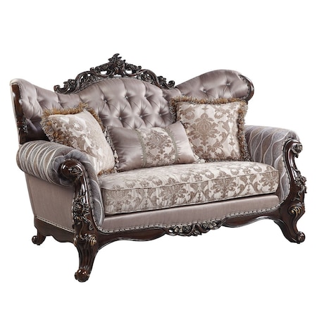 Homeroots 70in Pink And Brown Loveseat and Toss Pillows 515730
