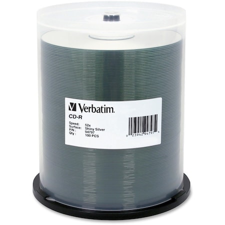 Verbatim Americas Verbatim CD-R 700MB 52X DataLifePlus Shiny Silver Silk Screen Printable - 100pk Spindle 94797