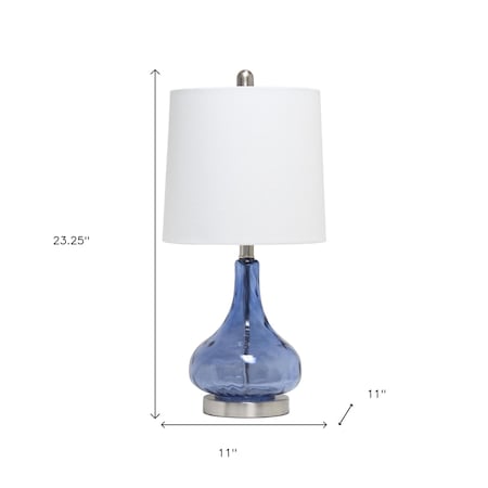 Homeroots 23" Dark Blue And Silver Glass And Metal Novelty Table Lamp With White Drum Shade 643485