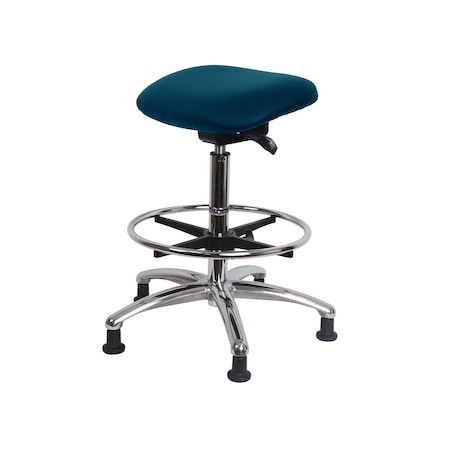 Blue Ridge Ergonomics CL100 Clean Room/ESD Sit-Stand-Standing Ht with Chrome Foot Ring & ESD Stat Glides in ESD Blue Vinyl ECR-VSTSS-CR-CF-EG-ESDBLU
