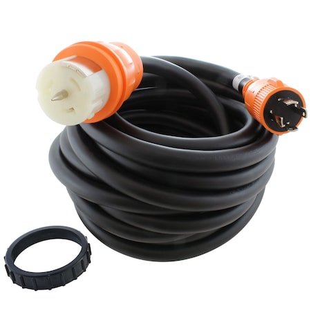 Ac Works SOOW Locking Extension Cord, 10 AWG, Indoor/Outdoor, 10/4, 1 Outlets, CS6364, Black, Rubber, 25 ft TEL1430-025