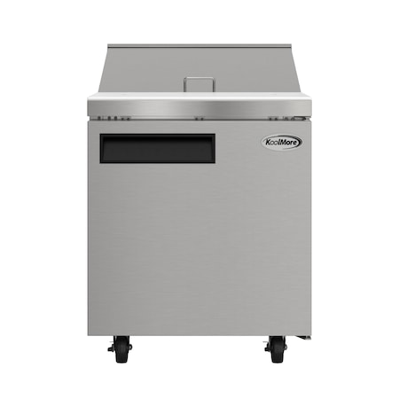 Koolmore 27 in. Commercial 1 Door Refrigerated Sandwich Prep Table, 8 Pan Capacity and 8  Cu. Ft. of Storage KM-PTR27-1D