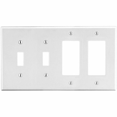 Hubbell Wiring Device-Kellems Wallplate, 4-Gang, 2) Toggle 2) Decorator, White P2262W