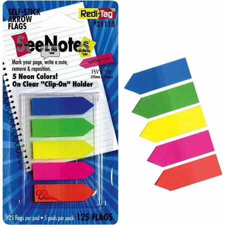 Redi-Tag Plain Writeon Arrow Flags in Holder, Assorted, 125PK RTG31118